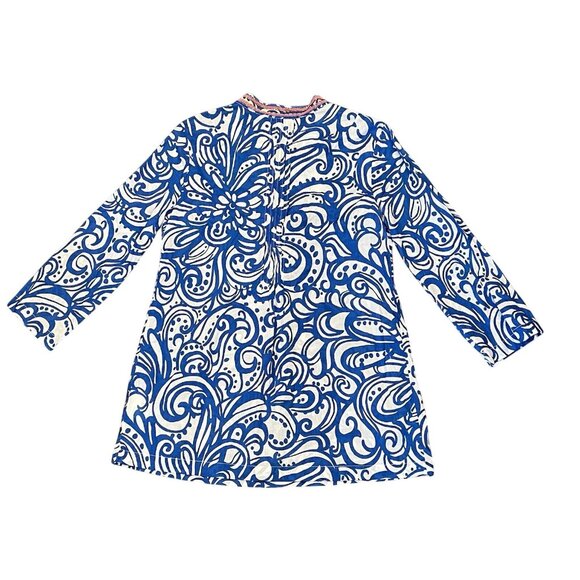 Lilly Pulitzer Sarasota Beaded Tunic Size Medium Cotton Blue V Neck Paisley - Picture 2 of 11